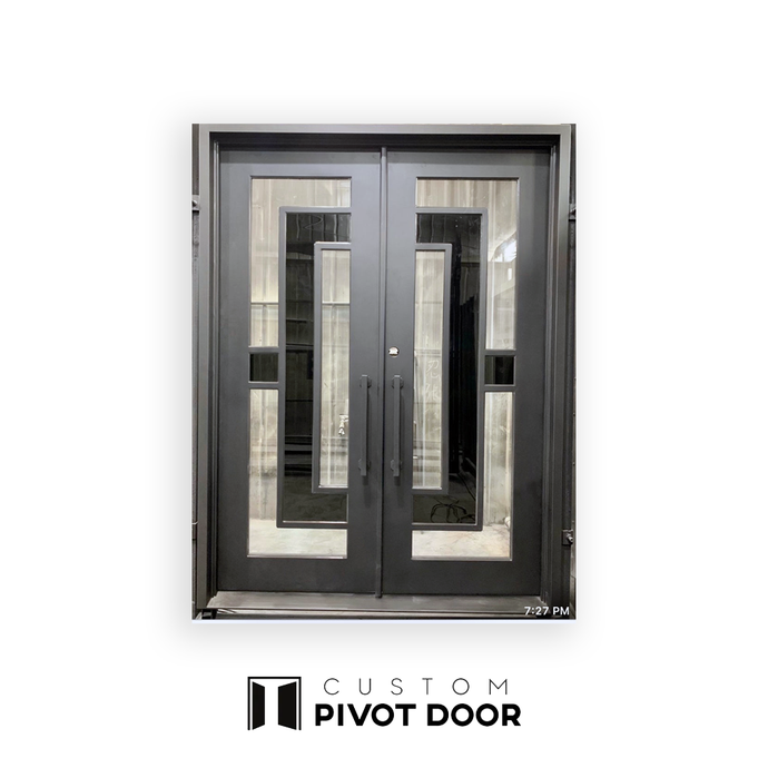 Hestia Iron Door with Black Glass detail - Custom Pivot Door