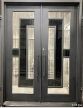 Charger l&#39;image dans la galerie, Hestia Iron Door with Black Glass detail - Custom Pivot Door
