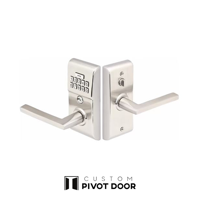 EMTEK Modern Brass Keypad Leverset - Custom Pivot Door