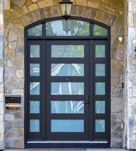 Charger l&#39;image dans la galerie, Atlas Contemporary Iron Door with Sidelights - Custom Pivot Door
