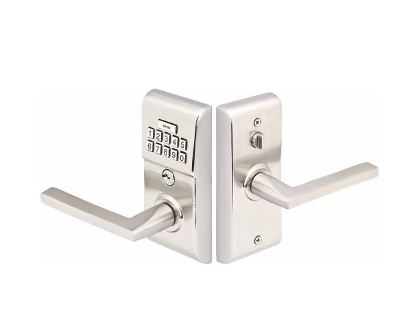 EMTEK Modern Brass Keypad Leverset - Custom Pivot Door